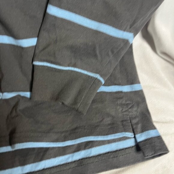 LL Bean Shirt Men’s M Grey Blue Striped Lakewashed Rugby Hoodie Henley - Picture 2 of 4